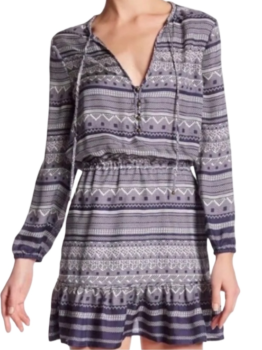 Veronica Beard Agathe Silk Multi-Pattern Dress in Prussian Blue Size 6